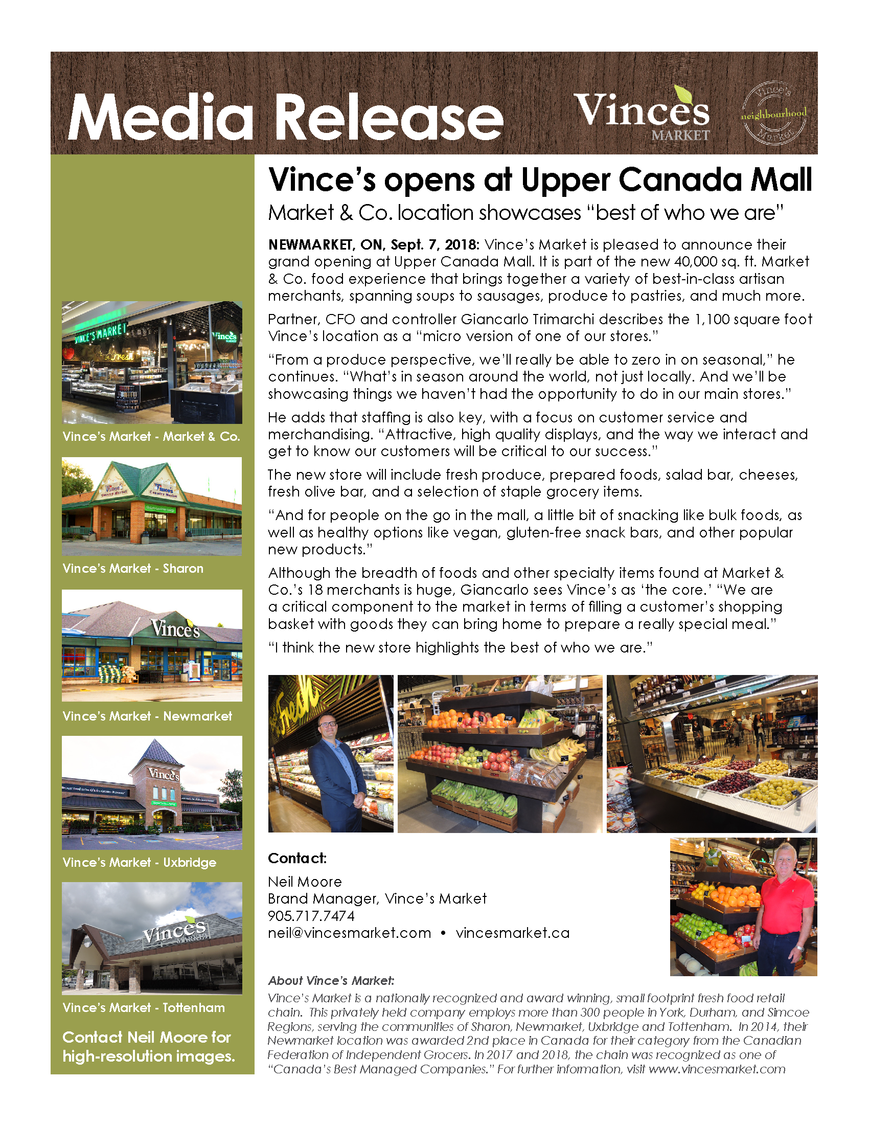 Vinces Opens At Upper Canada Mall Market And Co Vinces Market With 4 Locations To Serve You 