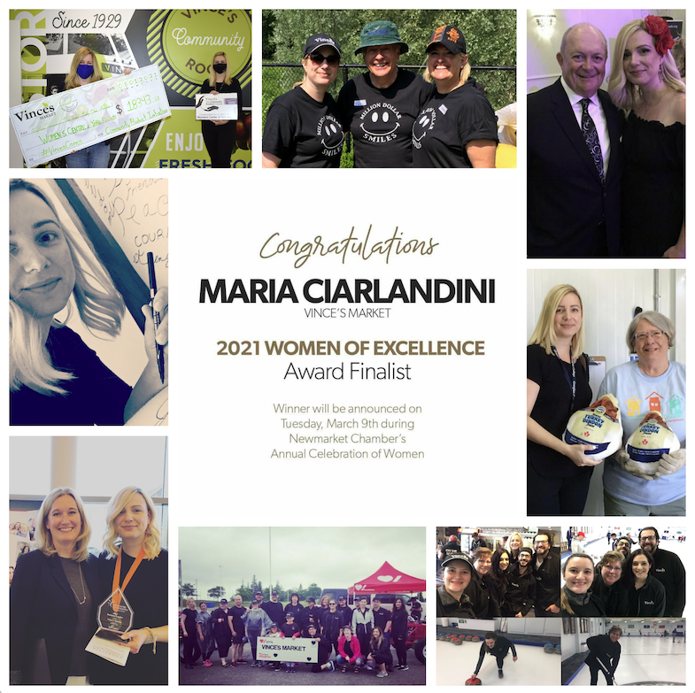Picture collage of a women, with a congratulations on 2021 Women of Excellence Award Finalist located in the middle.