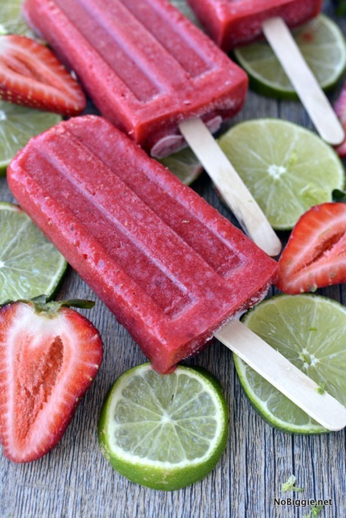 Homemade strawberry lime popsicles