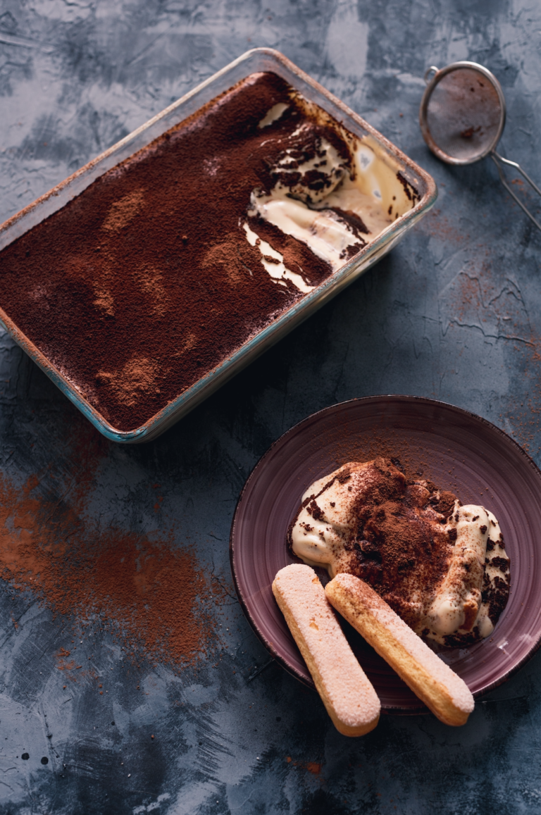 A plate of tiramisu made from Mascarpone