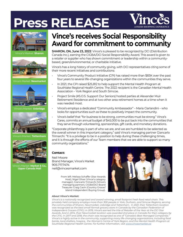 PRESS RELEASE_Vinces receives Social Responsibilty Award