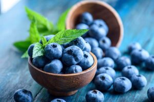 Fresh blueberries in bowls