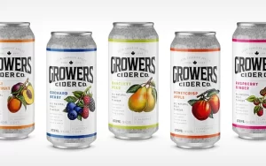 Cans of Growers Ciders: Honeycrisp Apple, Pear, Stone Fruits, and Raspberry Ginger