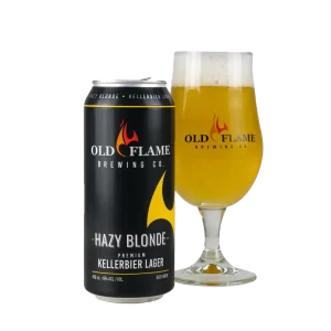 Old Flame Brewing Hazy Blonde Beer with glass
