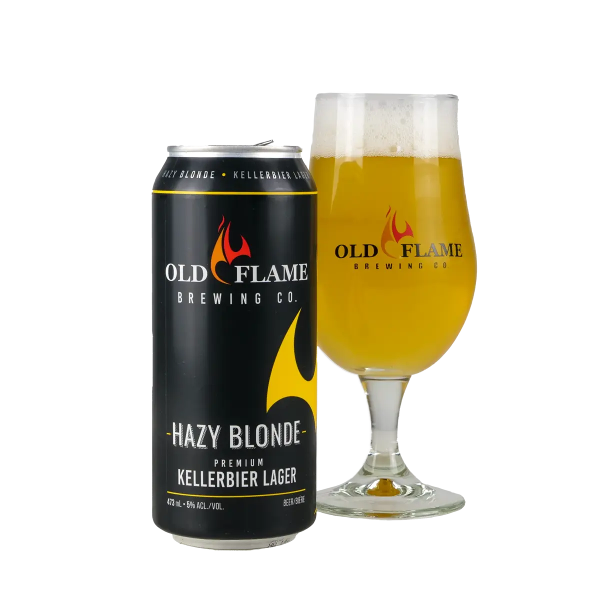 Old Flame Brewing Hazy Blonde Beer with glass