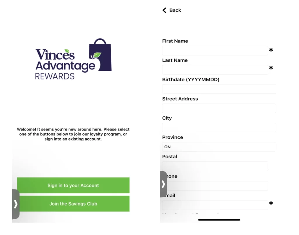 Sign Up - Vince's Advantage Rewards